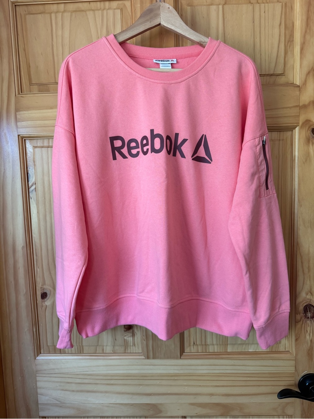 Reebok coral pink graphic logo sweatshirt with sleeve pocket size large